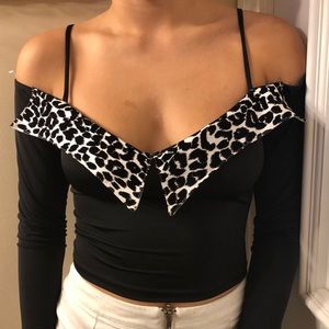 Black cheetah print crop top